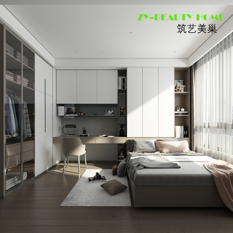 Shanghai Full House Custom Overall Bedroom Tatami Bed and Wardrobe Integrated Open Cloakroom Factory Direct Sales