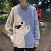 Autumn and winter mens Japanese sweater mens loose clothes Korean trend personality Hong Kong style thick knitted sweater men