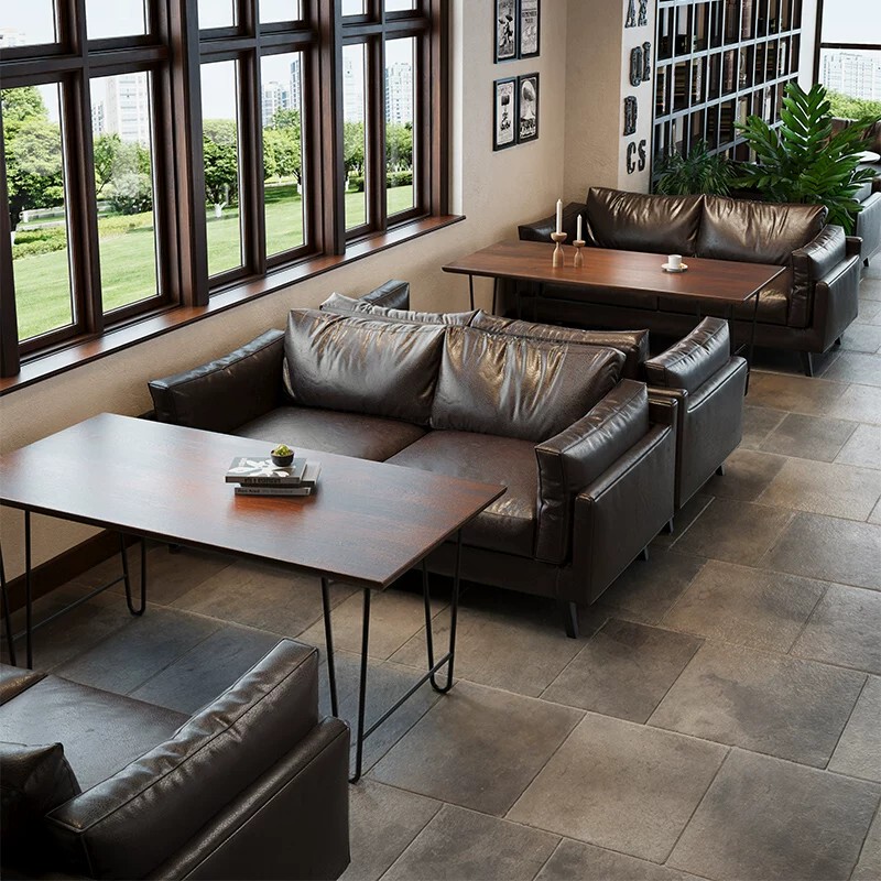 Retro Bar Sofa, Cafe Commercial Industrial Style Bar, Small Tavern, Milk Tea Shop Booth Sofa Table and Chair Set