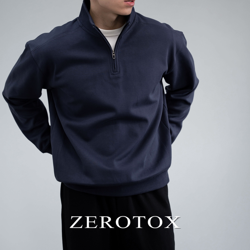 Gzx Zerotox Cotton Deconstructed Shoulder Pad Half-Zip Stand Collar Sweatshirt Men's Heavy Knit Casual Business Top