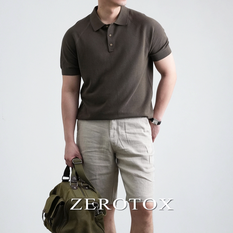 Gzx Zerotox Raglan Sleeve Pique Polo Shirt Men's Summer Casual Knitted Short-Sleeved Pure Cotton Breathable Lapel T-Shirt