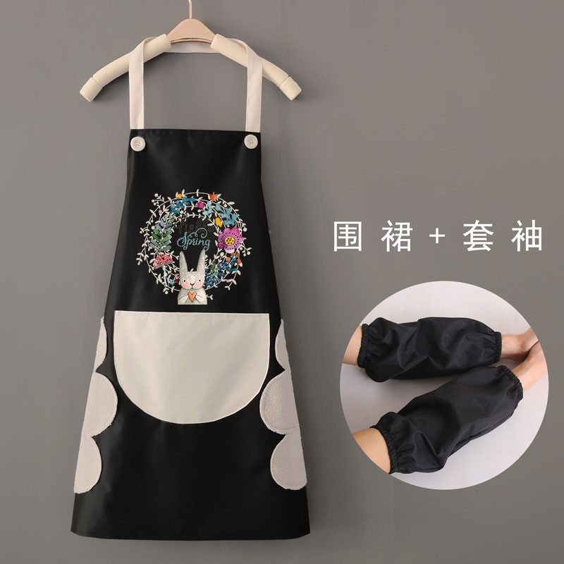 Apron sleeve two-piece set home kitchen can wipe hands cooking waterproof and oil-proof overalls custom printed Korean version of the female