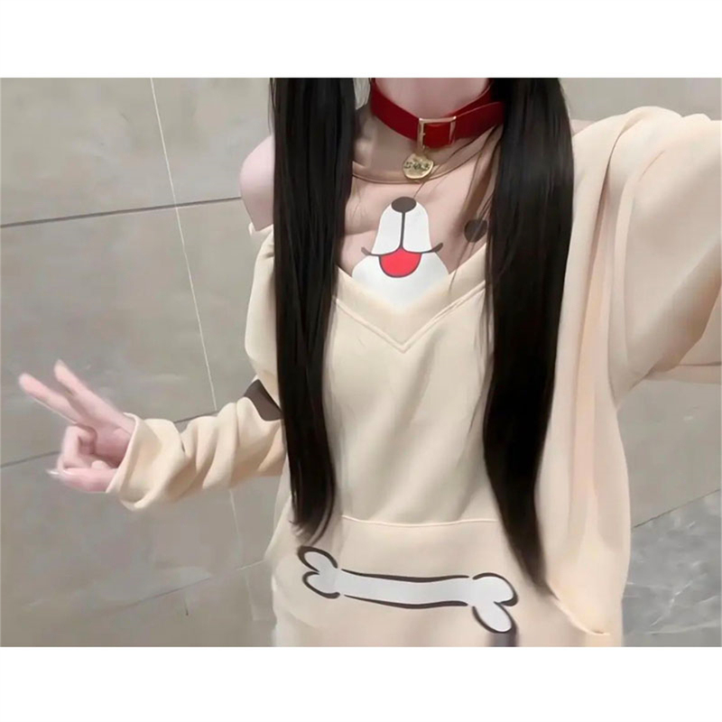 Cute Off-Shoulder Fake Two-Piece Sweatshirt, Loose Fit, Early Autumn New Style, Japanese Sweet and Soft Girl Style Long-Sleeve Top Cute Off-Shoulder Fake Two-Piece Sweatshirt, Loose Fit, Early Autumn New Style, Japanese Sweet and Soft Girl Style Long-Sleeve Top