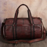 Ретро кожаная сумка для путешествий, вместительная и большая сумка через плечо, воловья кожа, из натуральной кожи