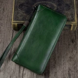 Ретро сумка с петлей на руку, кожаный длинный вместительный и большой бумажник с молнией, воловья кожа, из натуральной кожи, длина макси