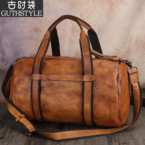 Ретро кожаная сумка для путешествий, вместительная и большая сумка через плечо, воловья кожа, из натуральной кожи