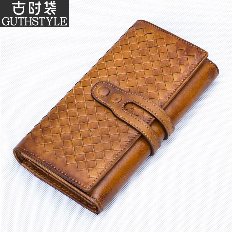 Men's retro handmade leather gripping head layer cow leather handbag money clip men's real leather wallet men's long version of the rachained 2022 new