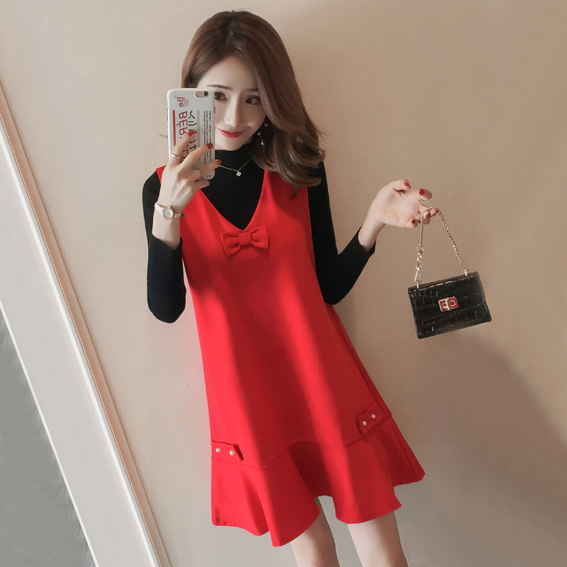 Pregnant women's autumn and winter tops vest skirt two-piece loose 2023 new large size fashion suit dress
