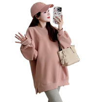 Maternity wear loose casual pullover sweatshirt autumn and winter 2024 new winter velvet thickened warm top mid-length