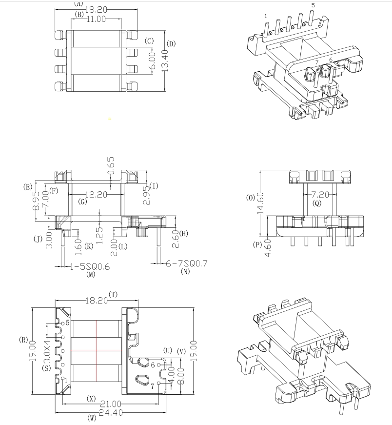 EE20-11 skeleton power transformer magnetic core skeleton vertical 5 2 needle 2012 skeleton magnetic core 20 sets bag