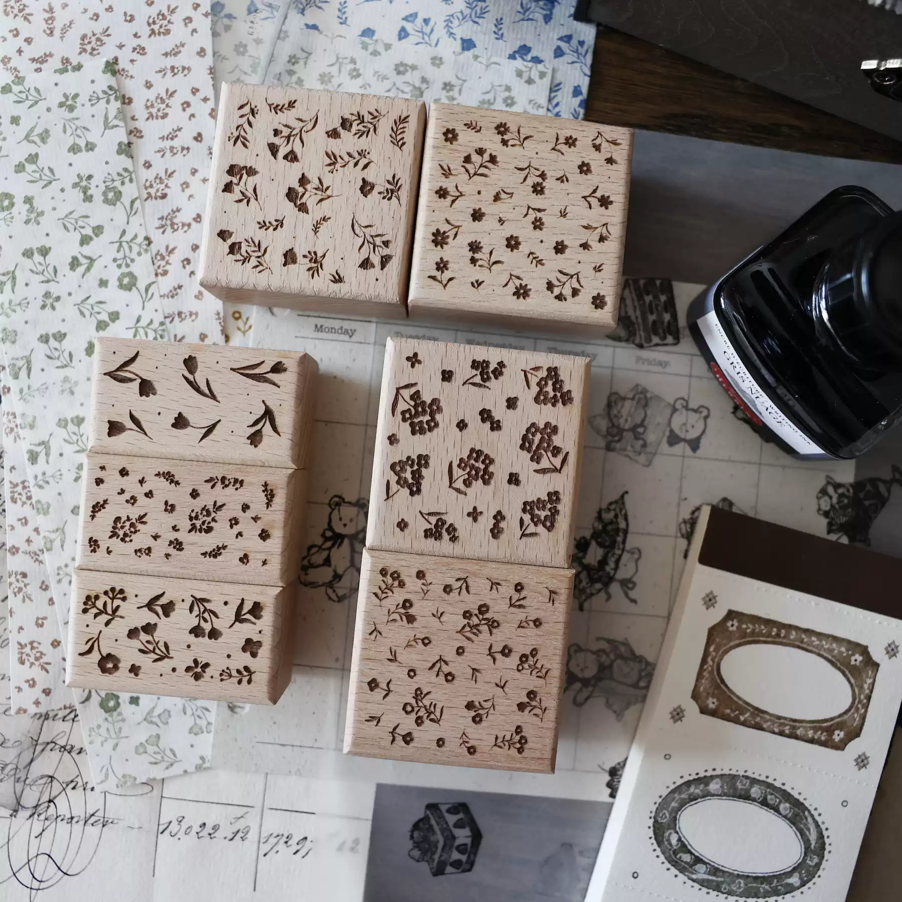 两只浣熊桃桃《英文索引》英文打底框木质树脂印章手账装饰diy