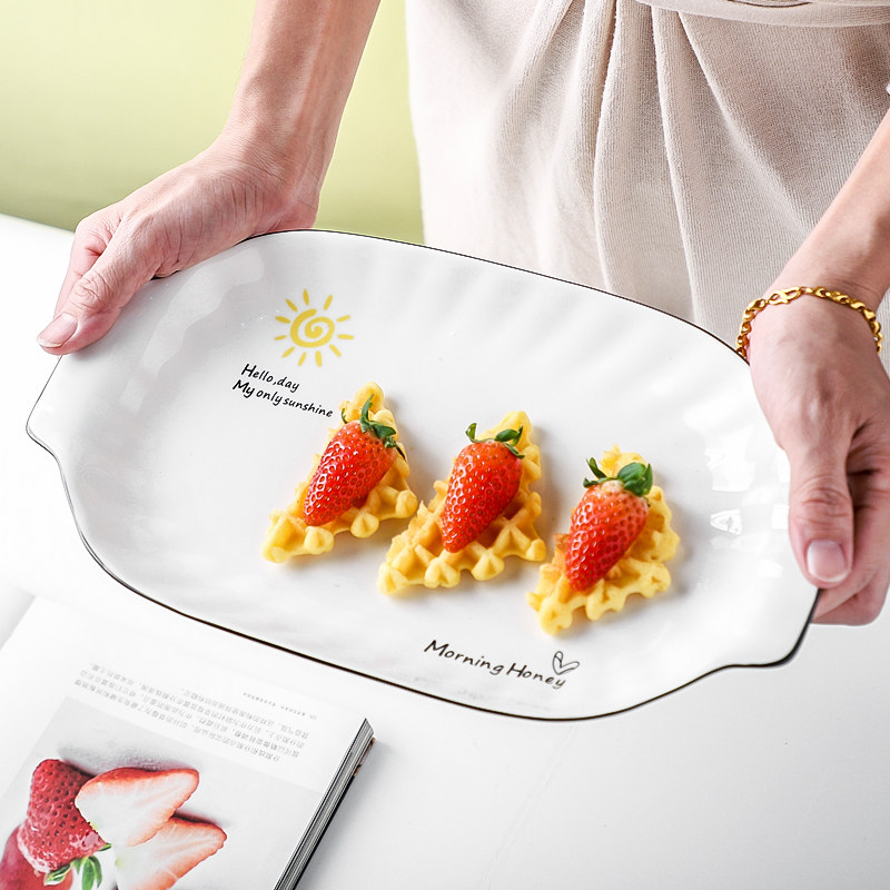 Thai nostalgia binaural fish plate Nordic style household steamed fish plate ceramic grilled fish plate large oval fish plate 567