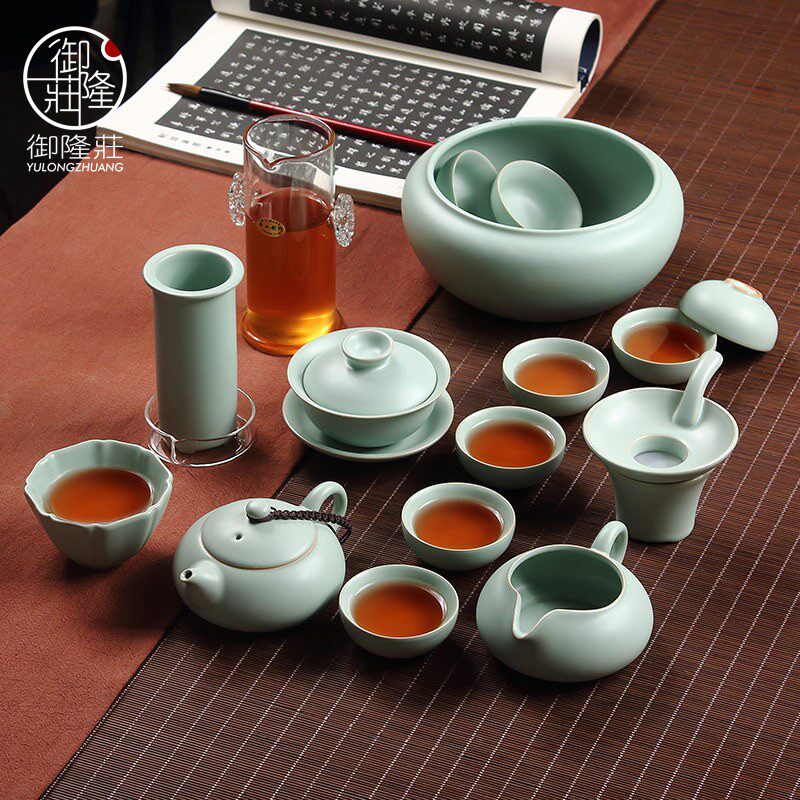 Ru kiln tea set home small set living room Jingdezhen ceramic lid bowl teapot kung fu tea set office meets guests