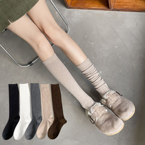 Solid color socks for women calf-length and knee-high pile socks Japanese-style ins striped vertical stripes internet celebrity outfits artistic spring and summer cotton socks