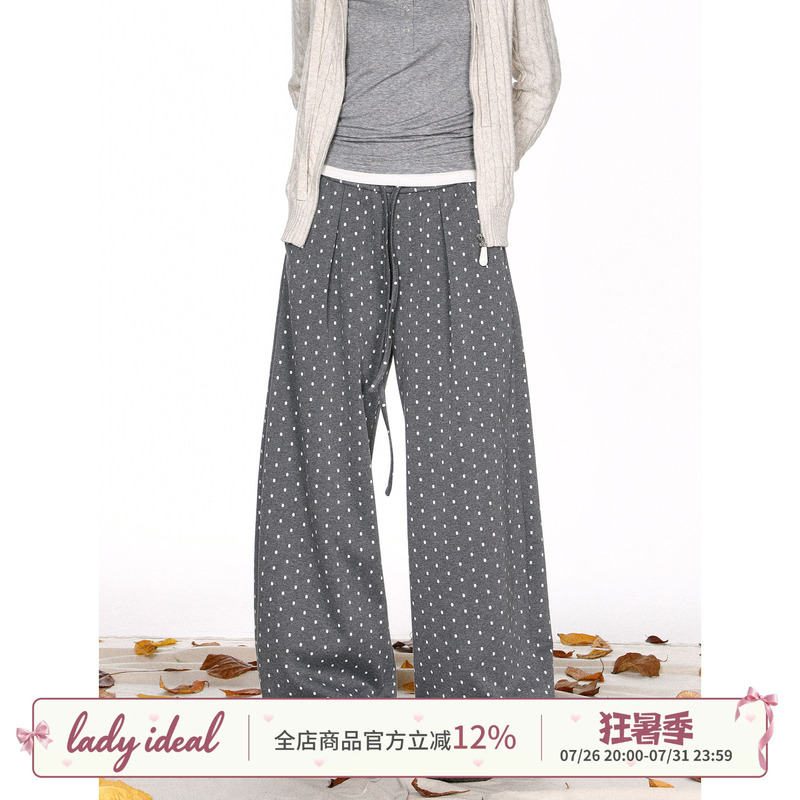Lady Ideal Loose-Fitting Polka Dot Sweatpants for Women, Summer Straight-Leg Casual Pants with Drape and Breathability, between the City and the Wilderness Lady Ideal Loose-Fitting Polka Dot Sweatpants for Women, Summer Straight-Leg Casual Pants with Drape and Breathability, between the City and the Wilderness