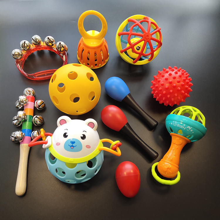 Newborn Toddler Toys Two Months Shake Suzuka Hammer Five Babies Red Hand Rocking Bell Grip Training Four