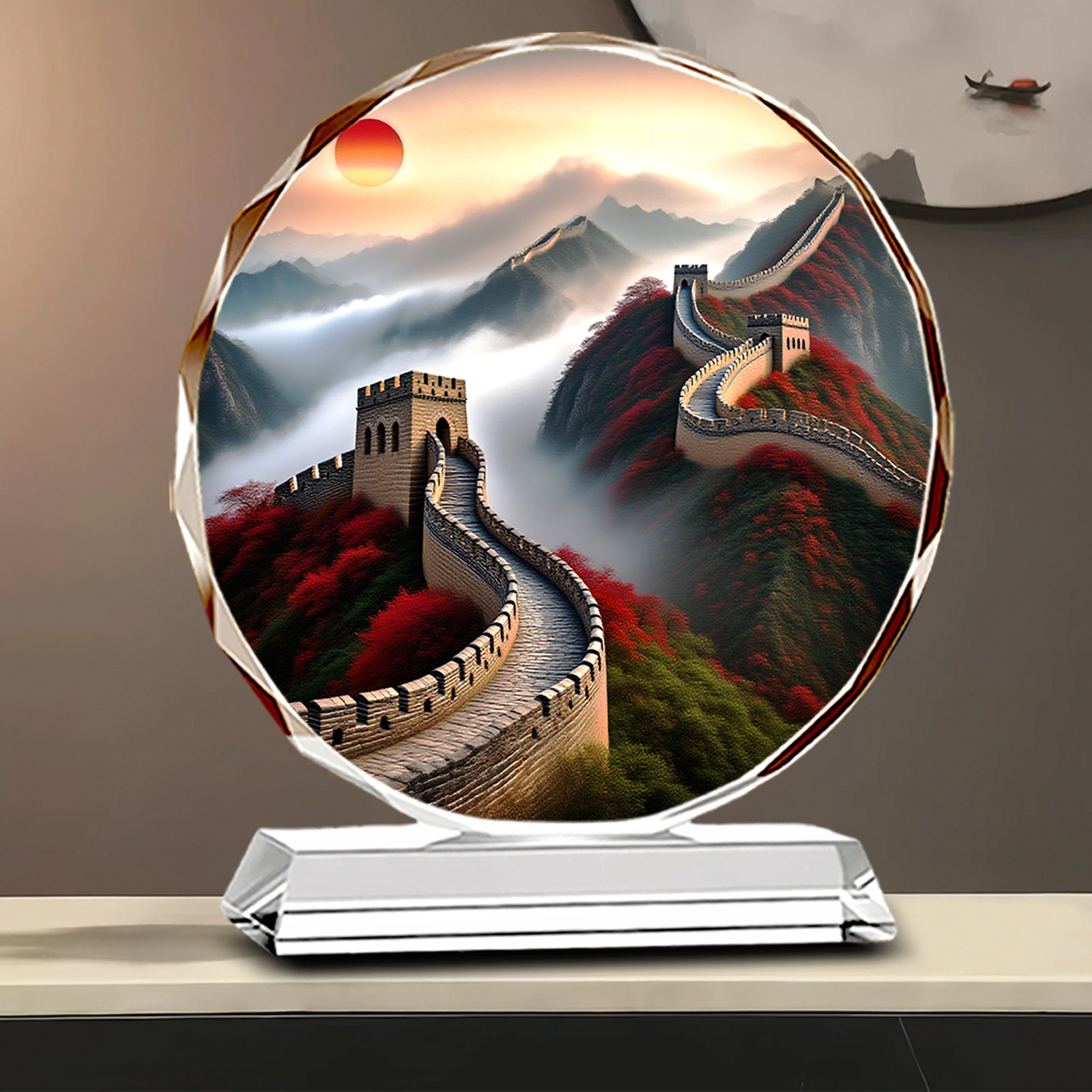 可定制长城水晶桌面摆件客厅玄关电视柜家居装饰乔迁新居高档礼品