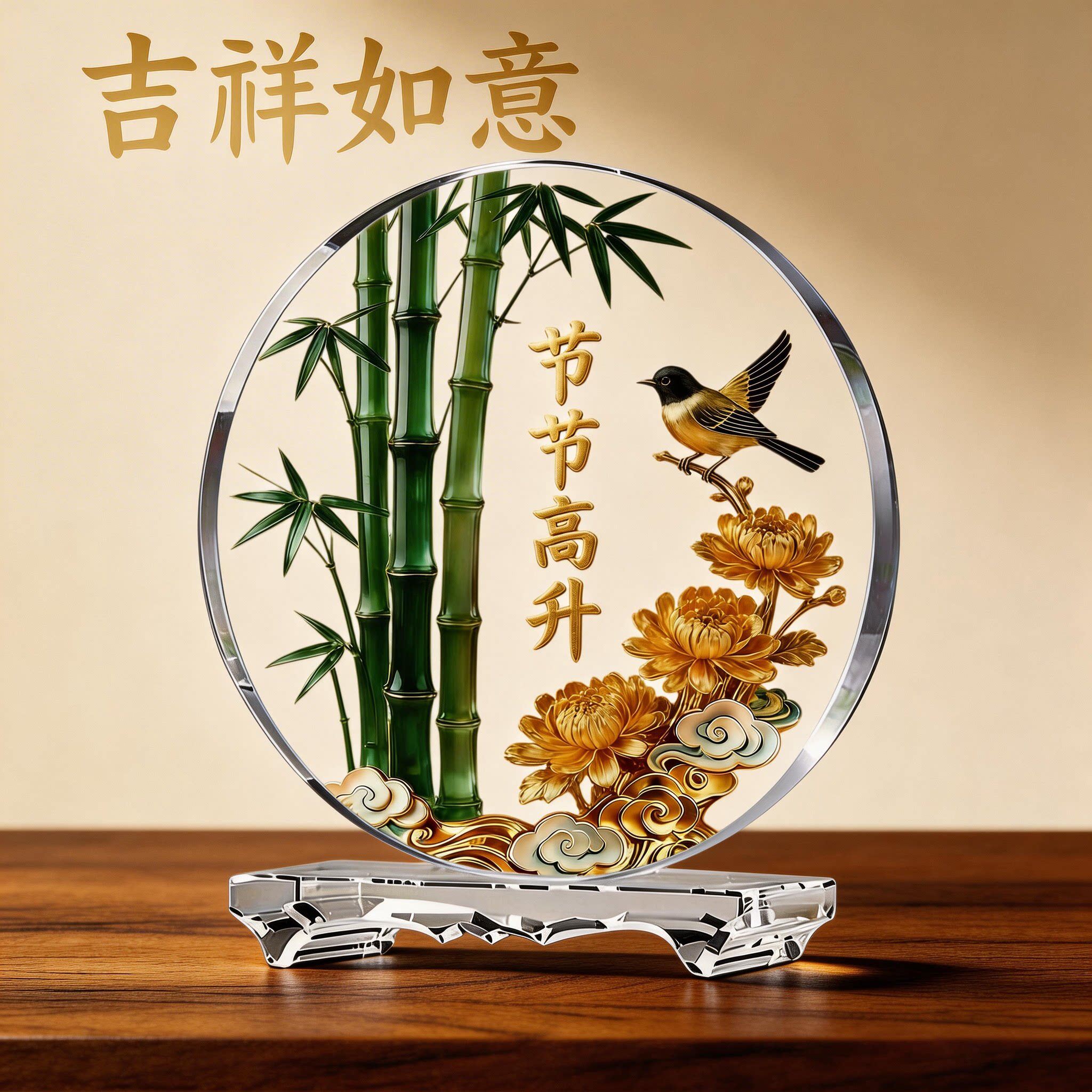 节节高升内雕水晶摆件客厅酒柜电视柜餐边柜办公室寓意装饰品礼物