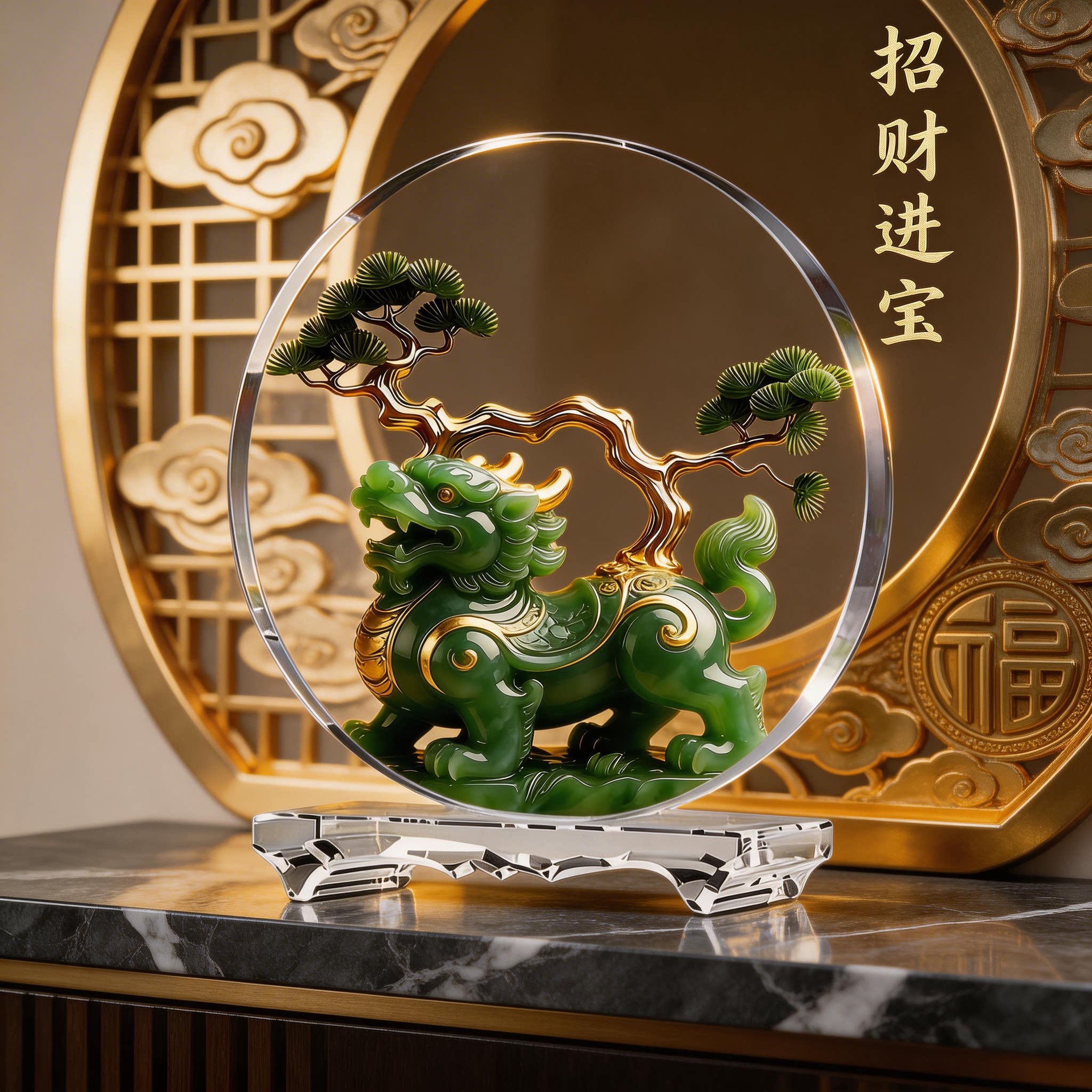 貔貅纳财内雕水晶摆件酒柜装饰品客厅电视柜餐边柜办公室寓意送礼