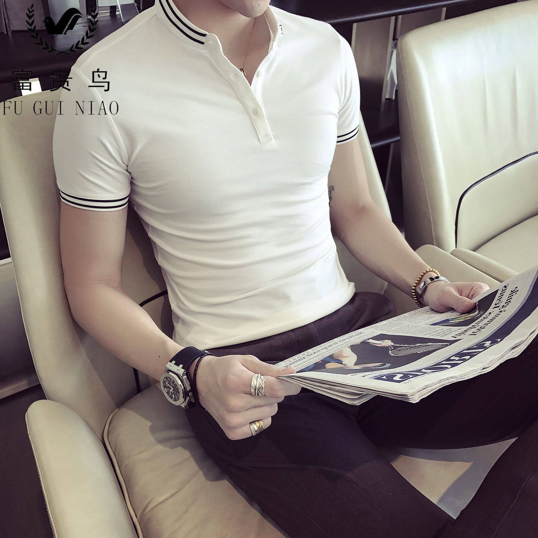 Rich and expensive bird turnover polo shirt man short sleeves fit pure cotton 2022 summer trend casual Korean version 100 lap personality t-shirt