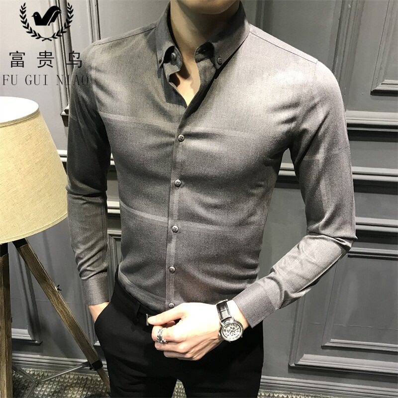 Rich Guido 2021 Chunqiu New Long sleeves Shirt Men's Han Edition Body Trend Handsome 100 lap casual shirt thin