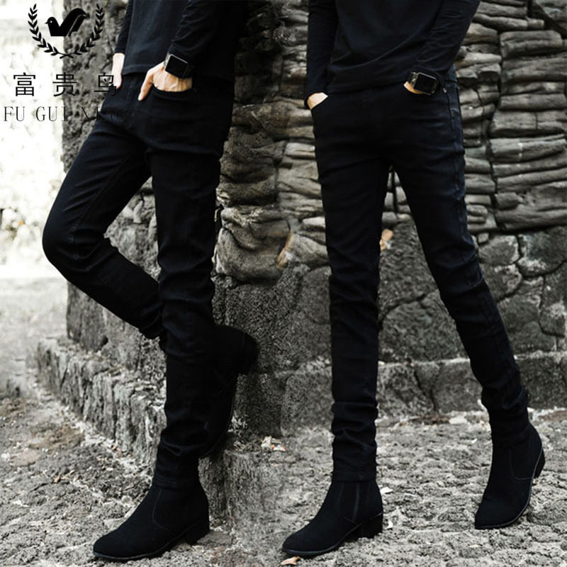 Rich Gui Bird Black Jeans Male Tide Card Autumn Winter New Body Smoke Pipe Pants Han Version Trendy Elastic Casual Pants