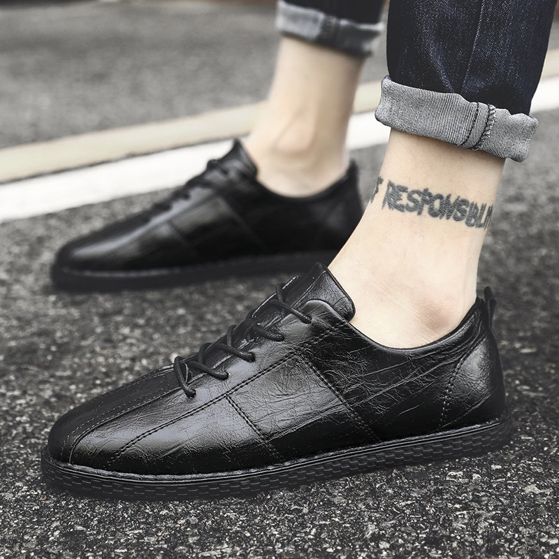 2019 new autumn men's shoes Korean version trends 100 hitch casual shoes men's breathable boomers black Inron business leather shoes