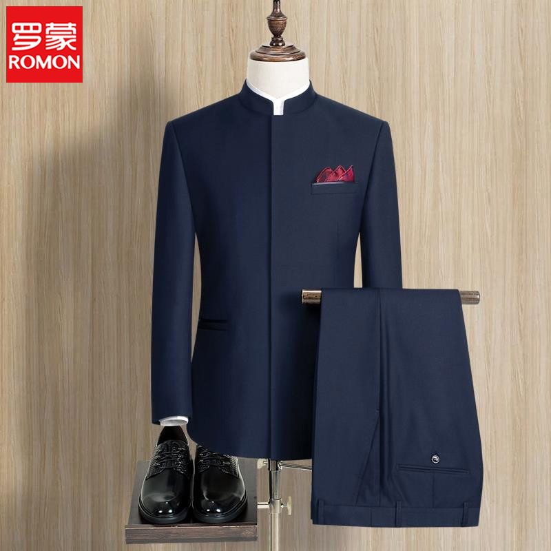 Romon Chinese-Style Suit for Middle-Aged and Elderly Men, Father's Suit, Chinese-Style Stand-Up Collar, Chinese-Style Men's Wedding Banquet Attire Romon Chinese-Style Suit for Middle-Aged and Elderly Men, Father's Suit, Chinese-Style Stand-Up Collar, Chinese-Style Men's Wedding Banquet Attire
