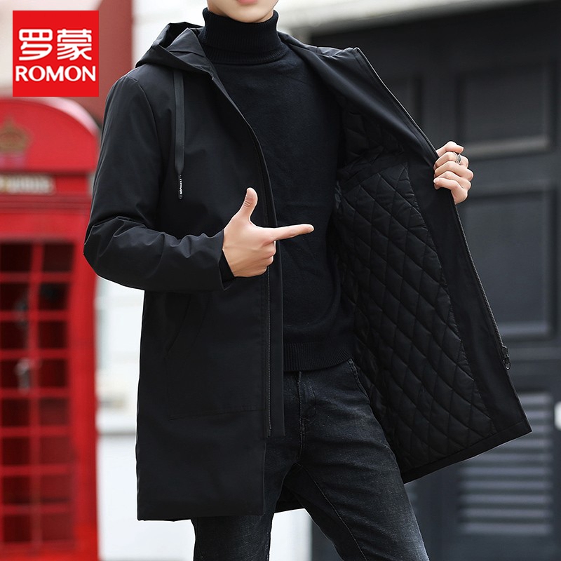 Romon 2026 Autumn and Winter New Style Trench Coat for Men, Mid-Length Hooded Casual Large Size Jacket, Men's Padded Coat, Trendy Romon 2026 Autumn and Winter New Style Trench Coat for Men, Mid-Length Hooded Casual Large Size Jacket, Men's Padded Coat, Trendy