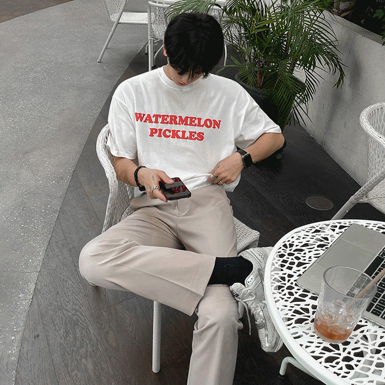 MYQ痞帅字母印花T恤男夏季纯棉圆领短袖韩版宽松简约五分袖情侣详情3