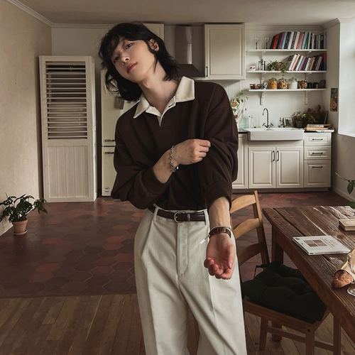 Демисезонный трендовый лонгслив для отдыха, футболка polo, осенний, свободный крой