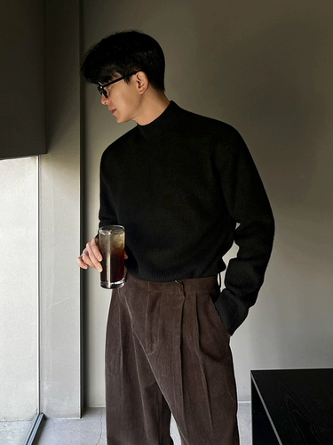 Мужской удерживающий тепло приятный телу трендовый трикотажный свитер для отдыха, высокий воротник