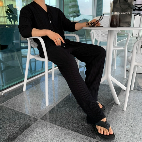 Футболка с коротким рукавом, штаны для отдыха, спортивный костюм, V-образный вырез, свободный прямой крой