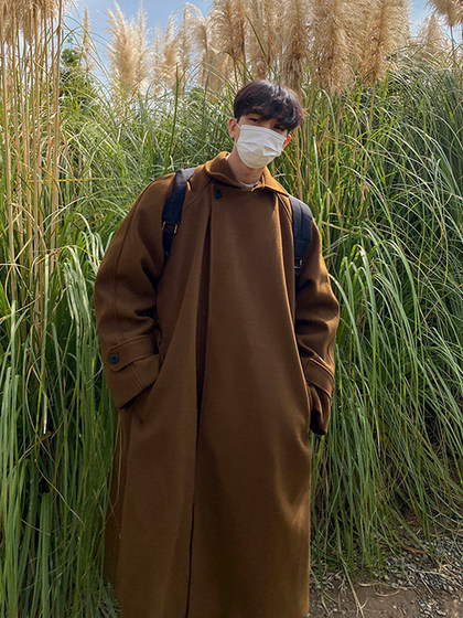 MRCYC呢子大衣男冬季加厚中长款韩系潮流高级感过膝风衣毛呢外套