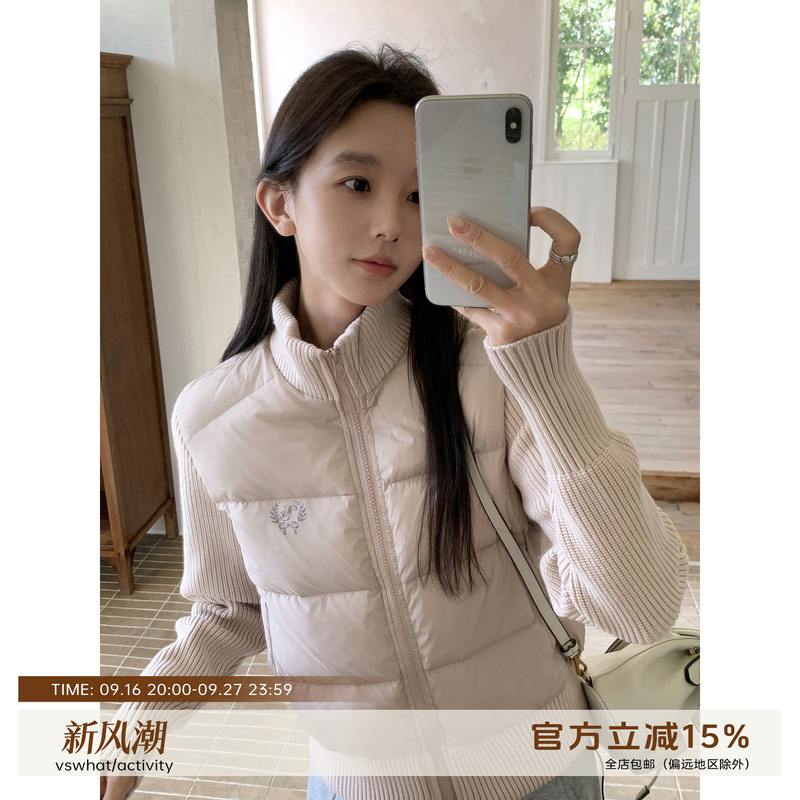 Vs What "Finnish Snowland" 90% White Duck down Lightweight down Jacket Korean Style Knitted Patchwork Warm Coat Winter Vs What "Finnish Snowland" 90% White Duck down Lightweight down Jacket Korean Style Knitted Patchwork Warm Coat Winter