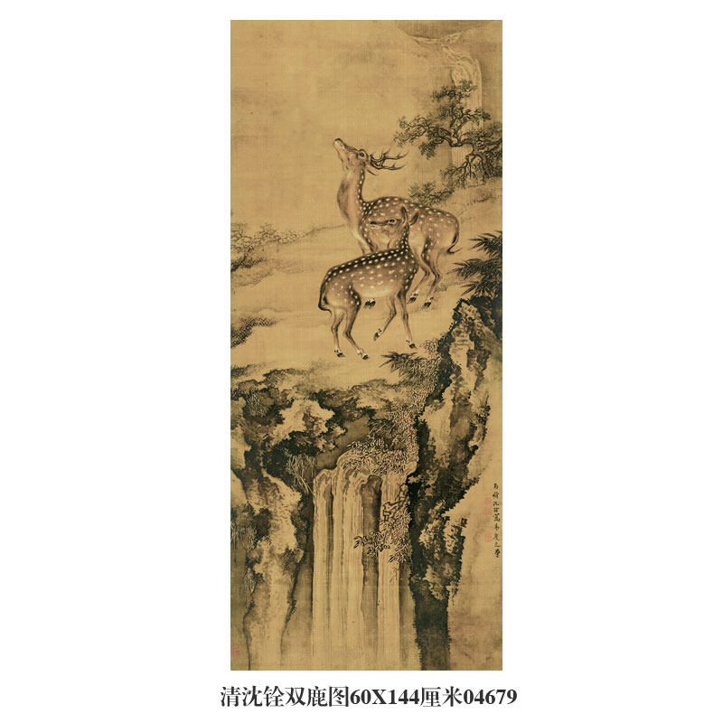清沈铨荷塘鸳鸯图花鸟画卷轴名人字画中式装饰画客厅玄关茶楼挂画-淘宝