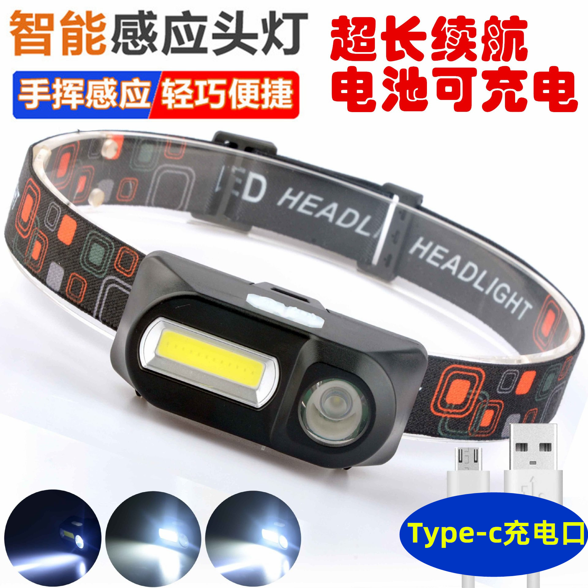 USB Charging Inductive Head Light High Light High Renewal Fishing Headwear Type Dual Light Source Camping Head Lamp 18650 Battery-Taobao