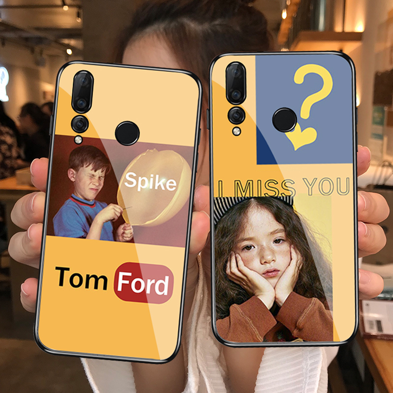 ins net red funny couple illustration suitable for huawei enjoy 8 9s plus mobile phone protective case glory 8x max frosted all-inclusive edge 7x glass mirror note10 silicone smooth