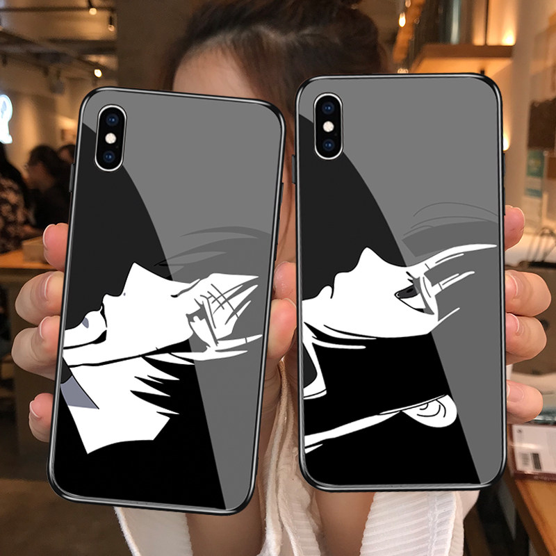 Dark anime couple iPhone6s 7 8plus Apple X XR XSMAX tempered glass mobile phone case