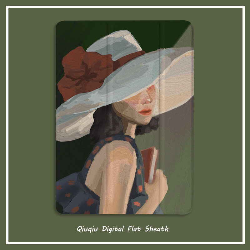 Retro oil painting Girl 2021 new pro11 protective sleeve with pen slot flat 10 2 10 5 inch airbag shell 18 19ipad air4 3 2 1 trifold