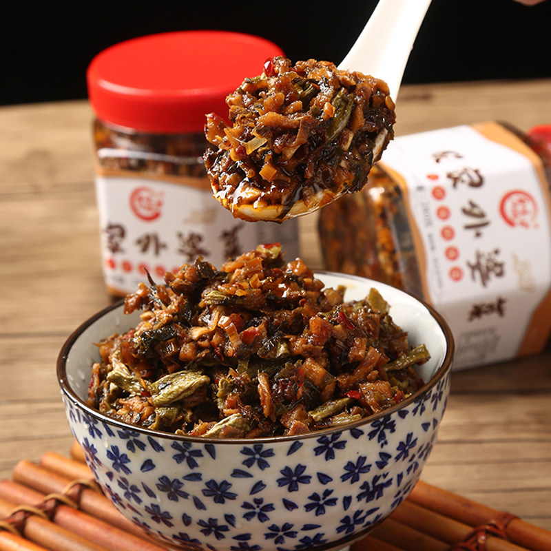 2 bottles of Hunan Granny cuisine Leftover Rice Dish specials Marinated with spicy open stomach plum dried vegetable sauce ready-to-eat 280g