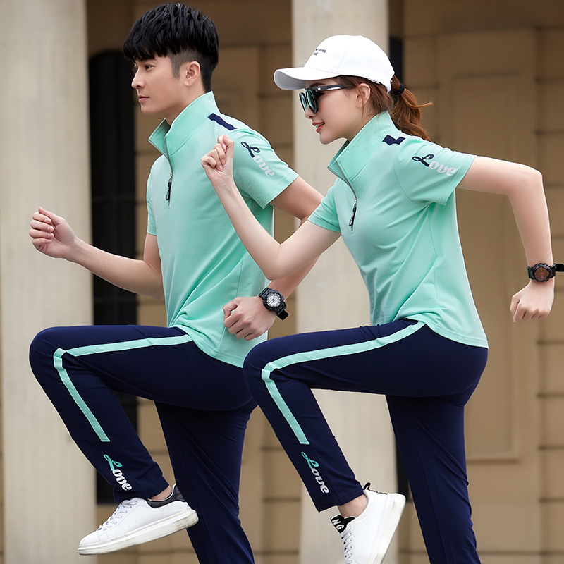 Couple's Sportswear Suit for Summer Running, Casual Stand-Up Collar Short-Sleeve T-Shirt for Men and Women, Student Class Uniform, Trendy and Fashionable for Groups