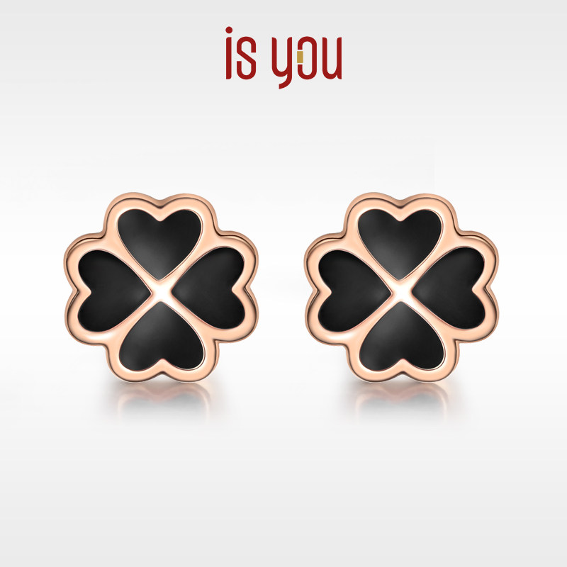 isyou four-leaf clover·meet 18k rose gold ear pin female earrings high-end birthday gift for girlfriend