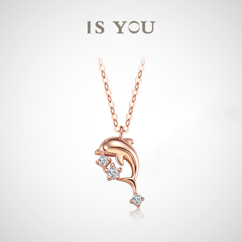 Ocean heart 18k white color gold dolphin diamond necklace female light luxury niche Tanabata Valentine's Day gift to girlfriend