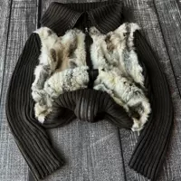 Ноябрь*Если шесть было девятью настоящими кроличьими волосами Мос Зеленая Горячая девушка Y2K вязаная куртка кардигана LGB LGB