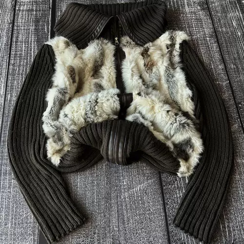 Ноябрь*Если шесть было девятью настоящими кроличьими волосами Мос Зеленая Горячая девушка Y2K вязаная куртка кардигана LGB LGB