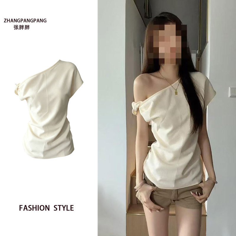 Plus-Size Korean-Style Casual Simple Off-Shoulder Short-Sleeve Top for Women, Summer 2026 New High-Waisted Ultra-Short Pants Set
