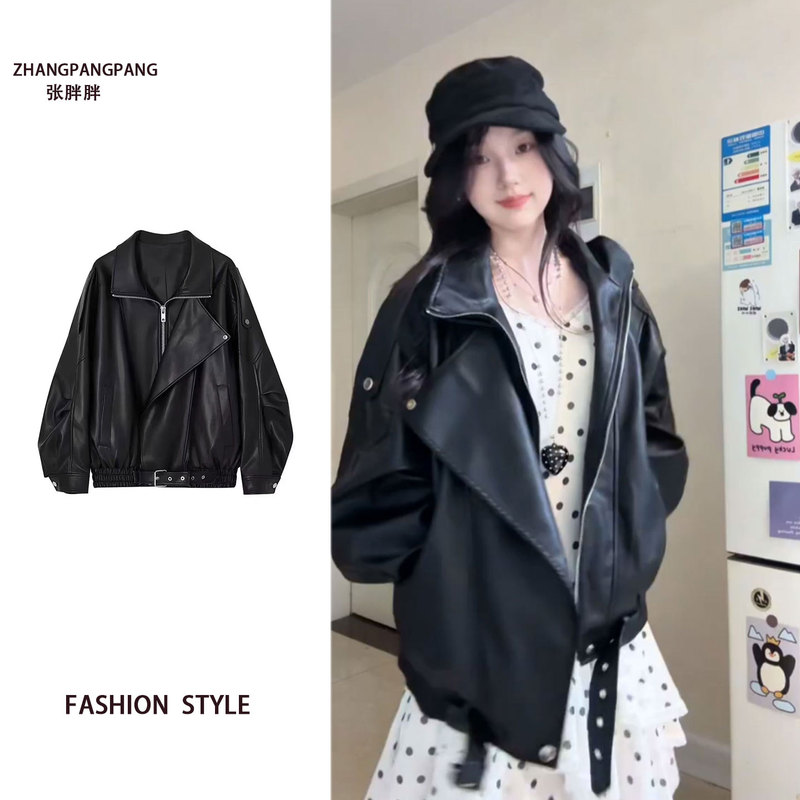 Fat Girl Black Leather Jacket Women's 2026 New Style Cool and Trendy Super Hot and Super Stylish Motorcycle Retro Pu Leather Jacket Fat Girl Black Leather Jacket Women's 2026 New Style Cool and Trendy Super Hot and Super Stylish Motorcycle Retro Pu Leather Jacket