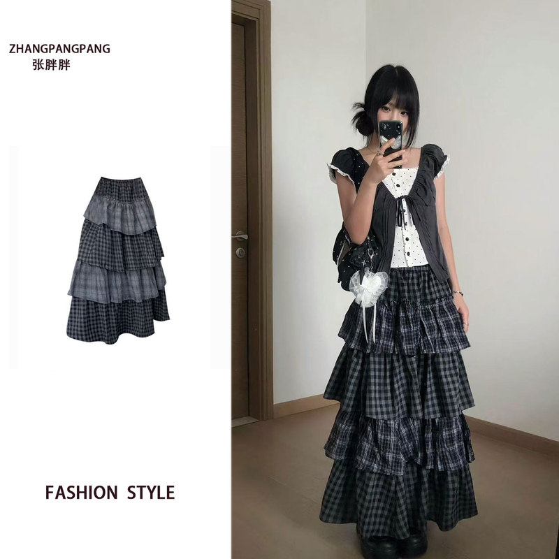 Plus-Size Light Gray Cake Skirt for Women, Summer Vintage Y2K Half Skirt with Layered Design, Versatile Retro Long Skirt Plus-Size Light Gray Cake Skirt for Women, Summer Vintage Y2K Half Skirt with Layered Design, Versatile Retro Long Skirt