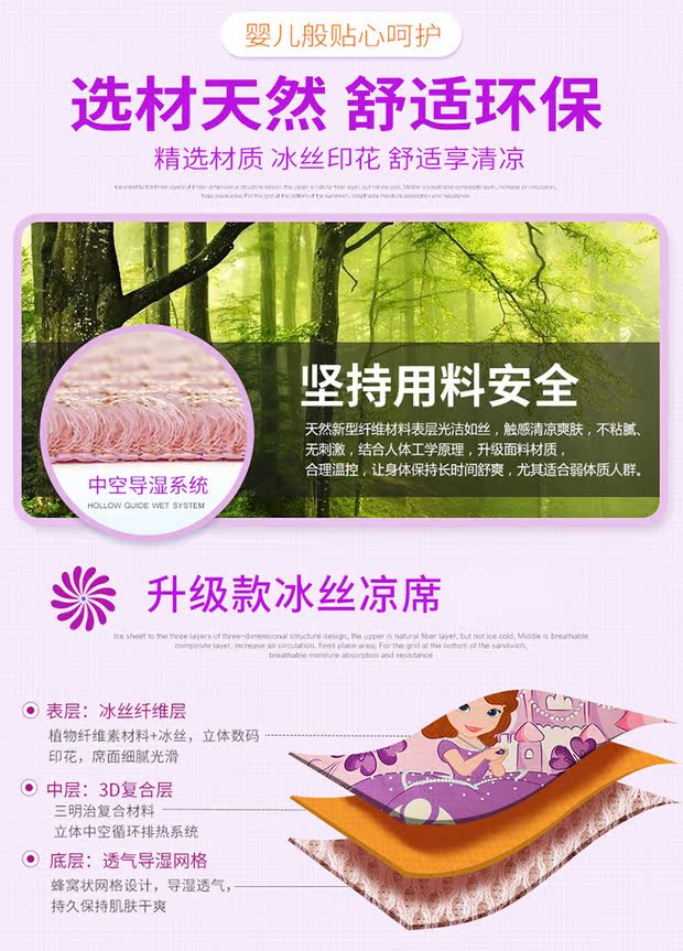 Disney Princess Ice 丝席索菲亚 cô gái 0.9m1.35 Mika ghế điều hòa nhiệt độ thông qua mat ngủ mùa hè thực hiện để đặt - Thảm mùa hè chieu tre 1m6